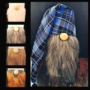 Gingham Blue Gnome | Blue Hat with Choice of Bearded Gnome Body